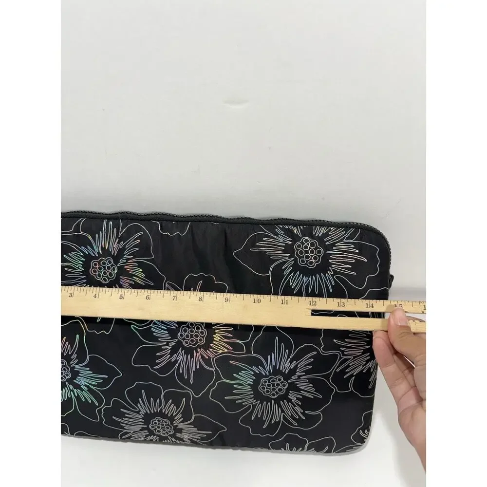 Kate Spade Puffer Laptop Sleeve Hollyhock Iridescent‎ Black Floral 14